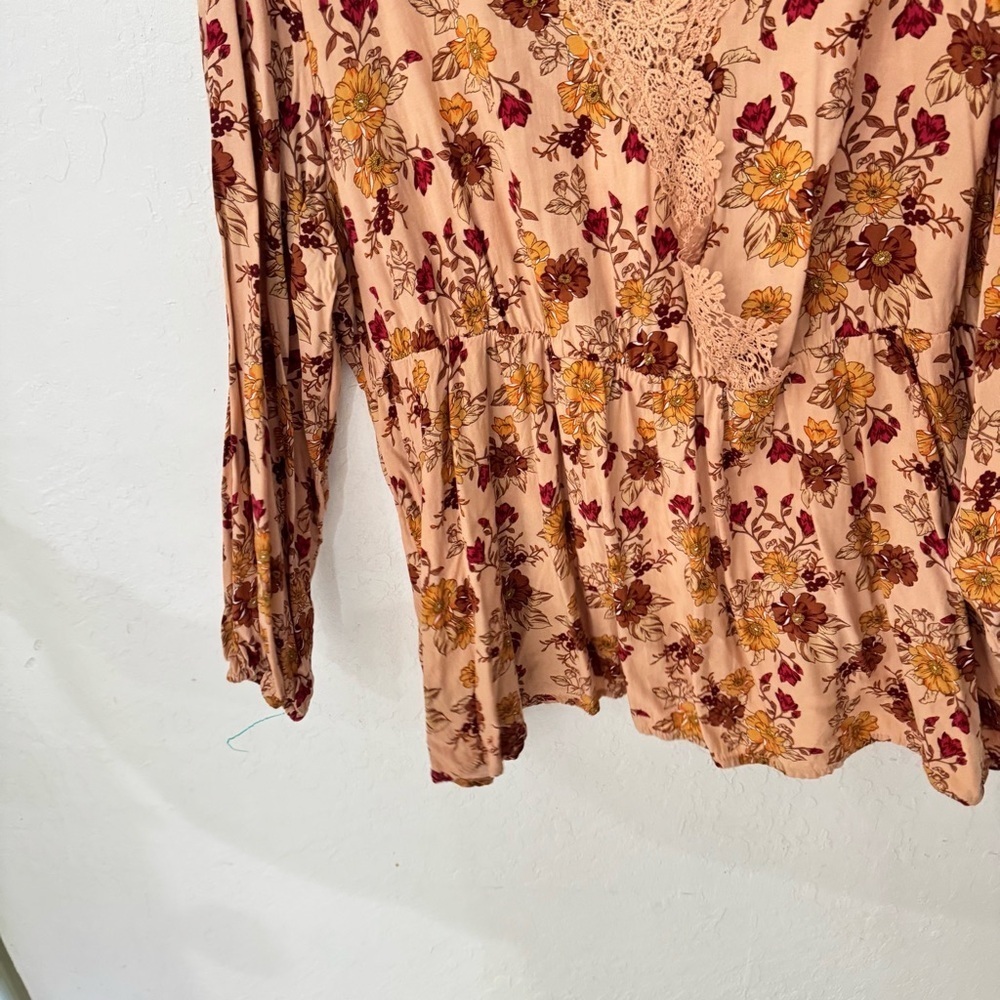 Bloomchic Floral Orange Pink Lace Babydoll Long Sleeve Blouse Plus Size 22/24 - Picture 4 of 6